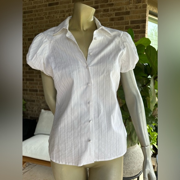Matty M Puff Sleeve White Striped Blouse- Small - Picture 1 of 4